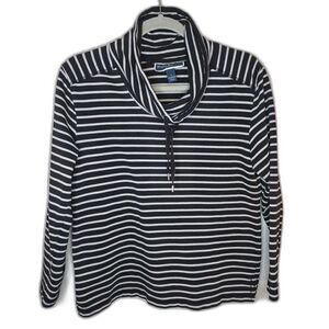 Karen Scott Women's Black and Gray Striped Funnel-Neck Top Size Small